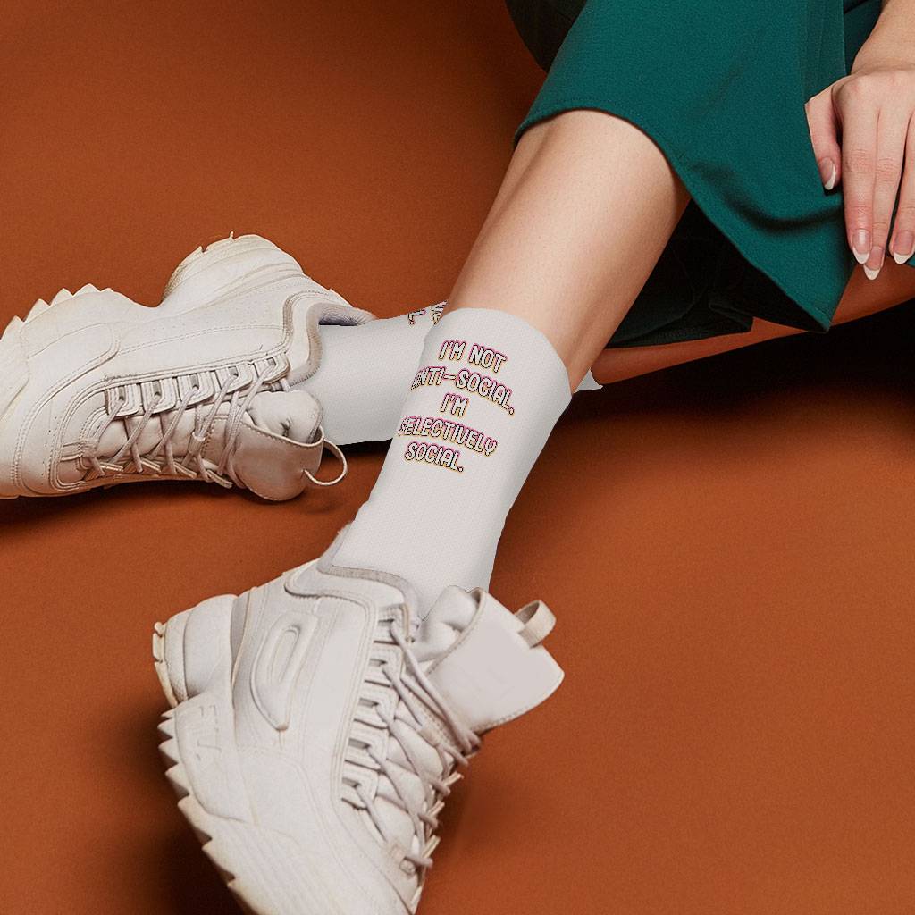 I'm Not Anti-social Socks - Funny Novelty Socks - Themed Crew Socks Size : Large|Medium 