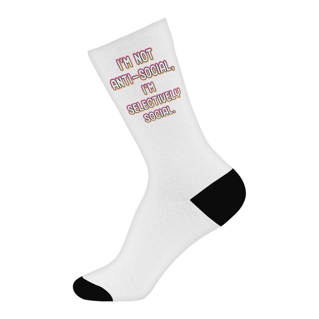 I'm Not Anti-social Socks - Funny Novelty Socks - Themed Crew Socks Size : Large|Medium 