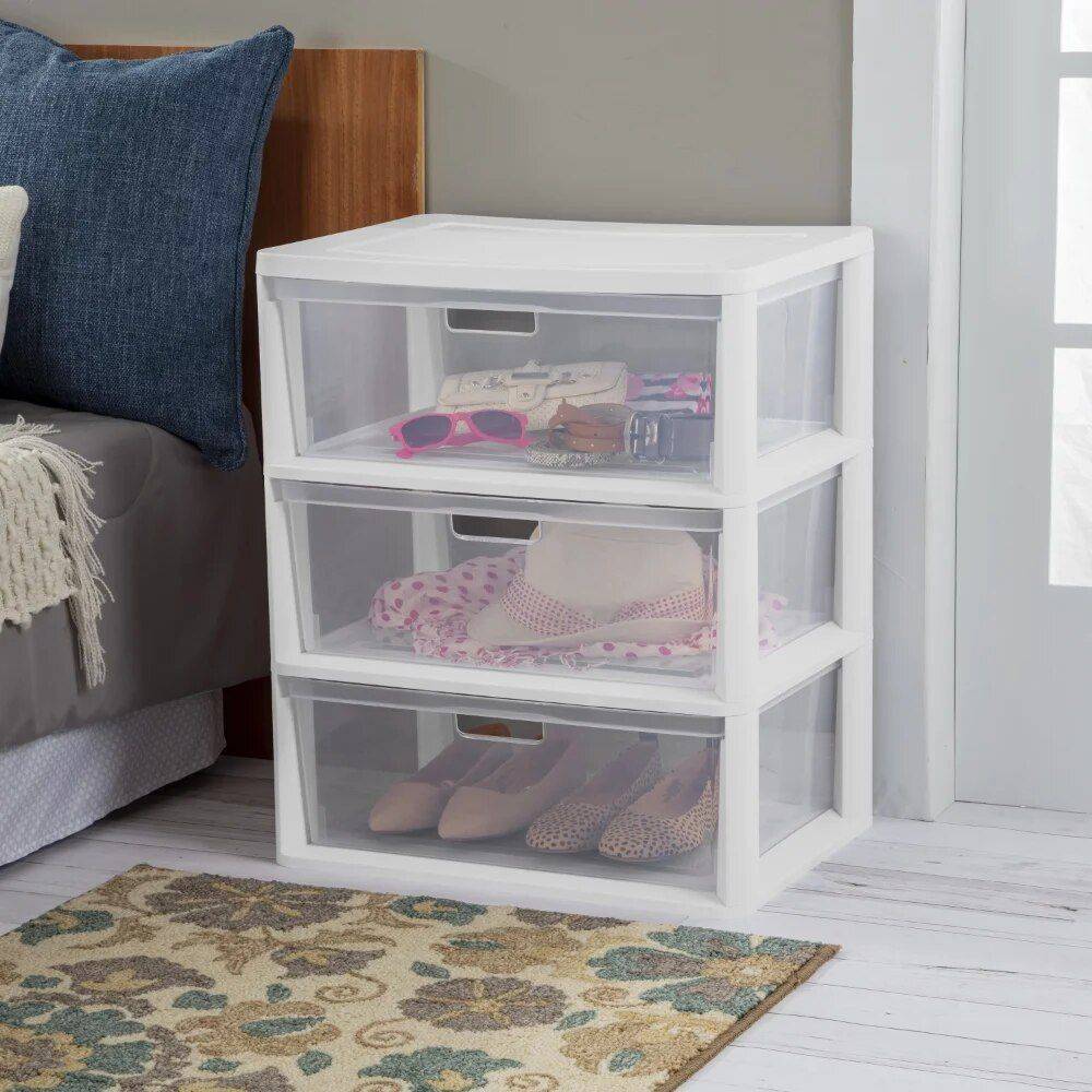 3-Drawer Wide Storage Tower with Portable Bins  