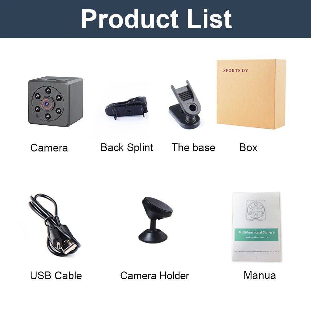 Compact HD 1080P Mini Camera with Night Vision and Motion Detection Bundle : Standard-No TF Card 