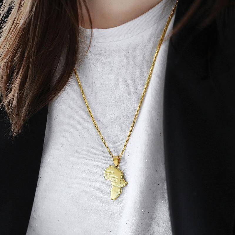 Gold Color African Map Pendant Necklace Model : Pendant Only|With 18inch chain|With 20inch chain|With 22inch chain|With 24inch chain|With 26inch chain|With 28inch chain|With 30inch chain 