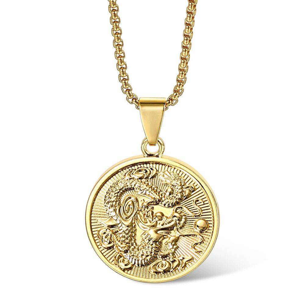 Gold Plated Dragon Pendant Necklace Length : No chain|18inch |20inch |22inch |24inch |26inch |28inch |30inch  