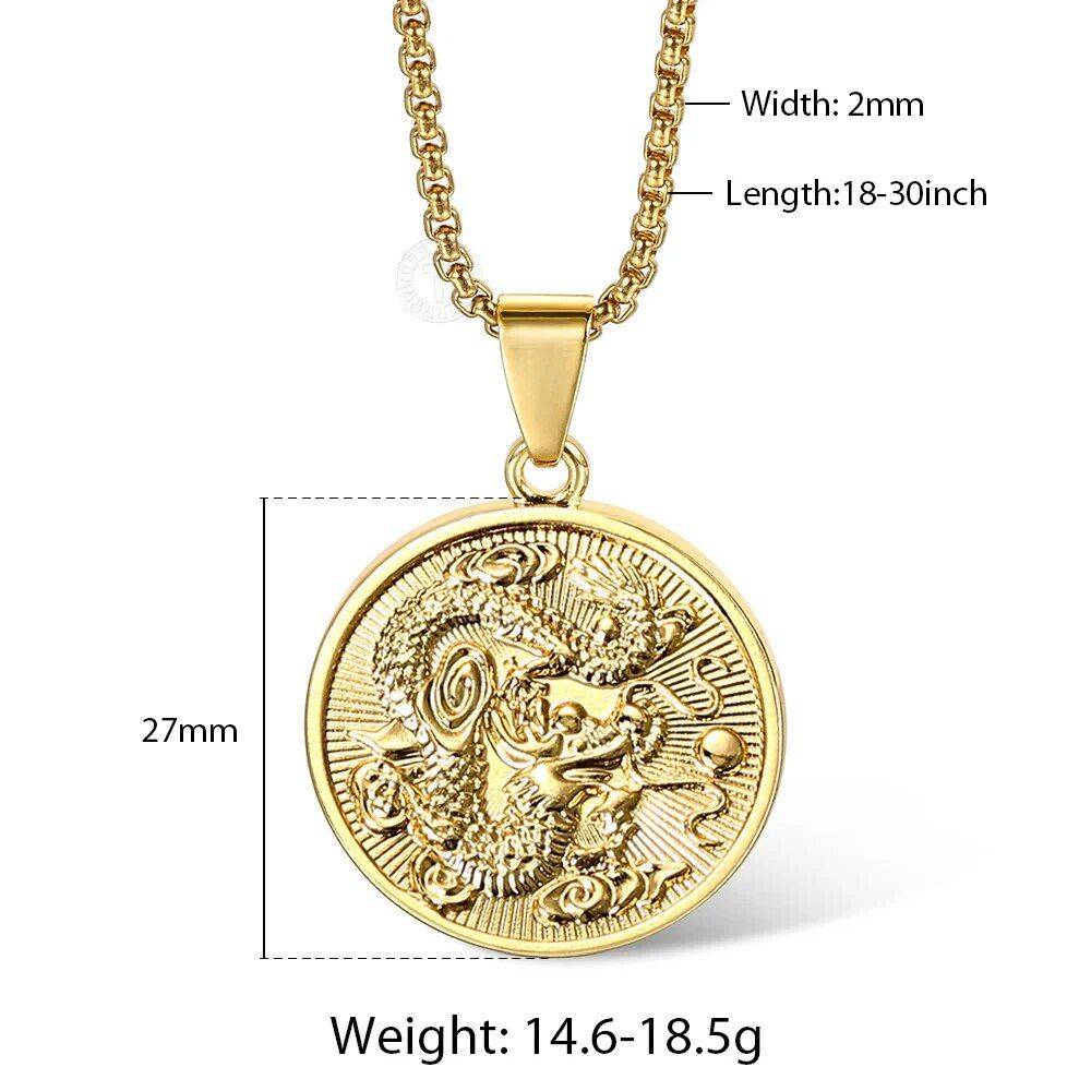 Gold Plated Dragon Pendant Necklace Length : No chain|18inch |20inch |22inch |24inch |26inch |28inch |30inch  
