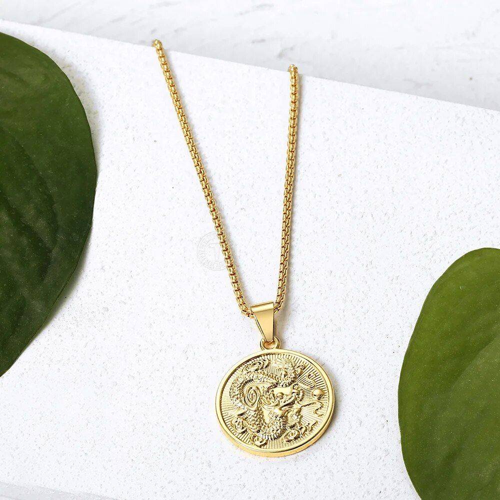 Gold Plated Dragon Pendant Necklace Length : No chain|18inch |20inch |22inch |24inch |26inch |28inch |30inch  