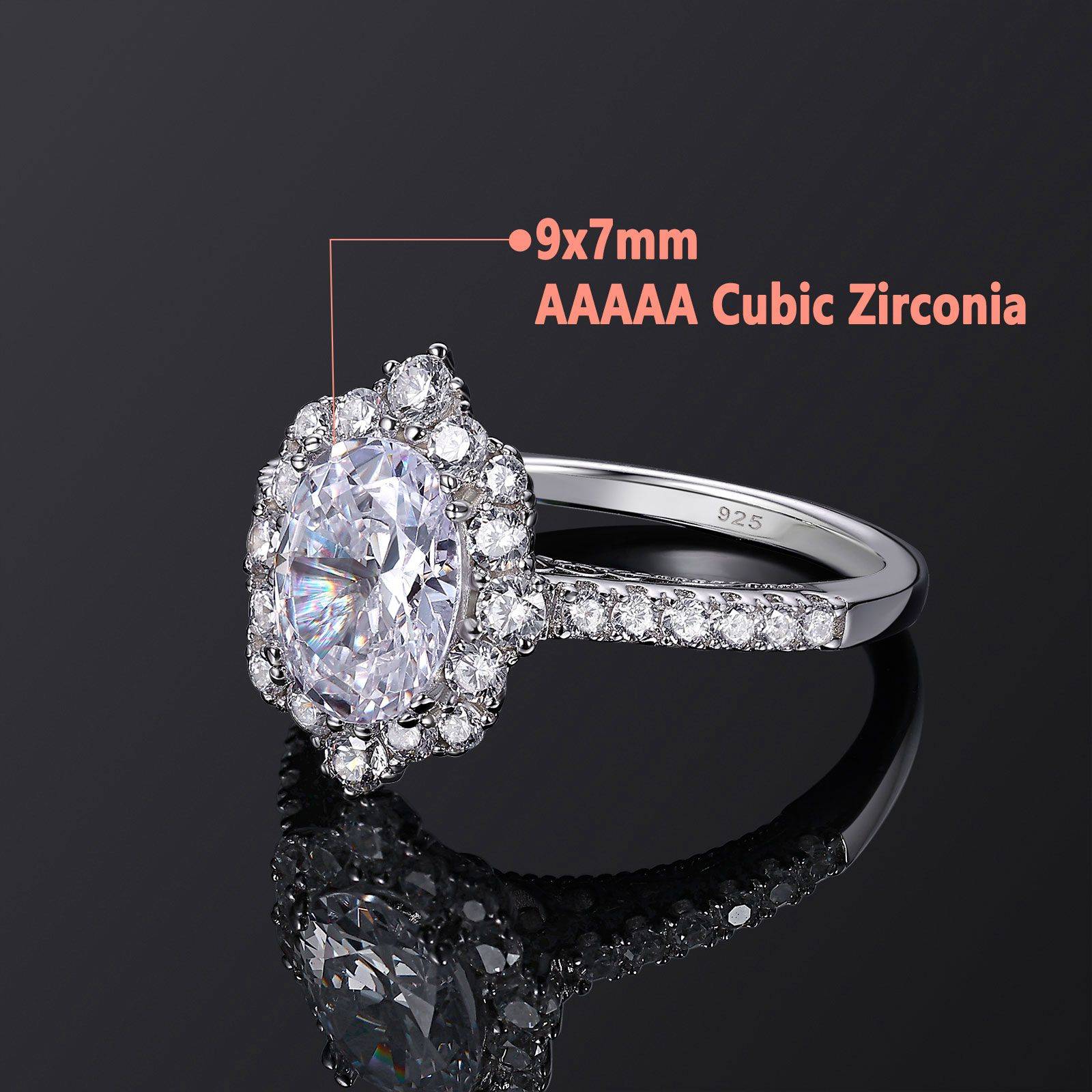Luxury 925 Sterling Silver Oval Cut Engagement Ring with 2.7Ct Cubic Zircon Size : 4.5|5|5.5|6|6.5|7|7.5|8|8.5|9|9.5|10|11|12 
