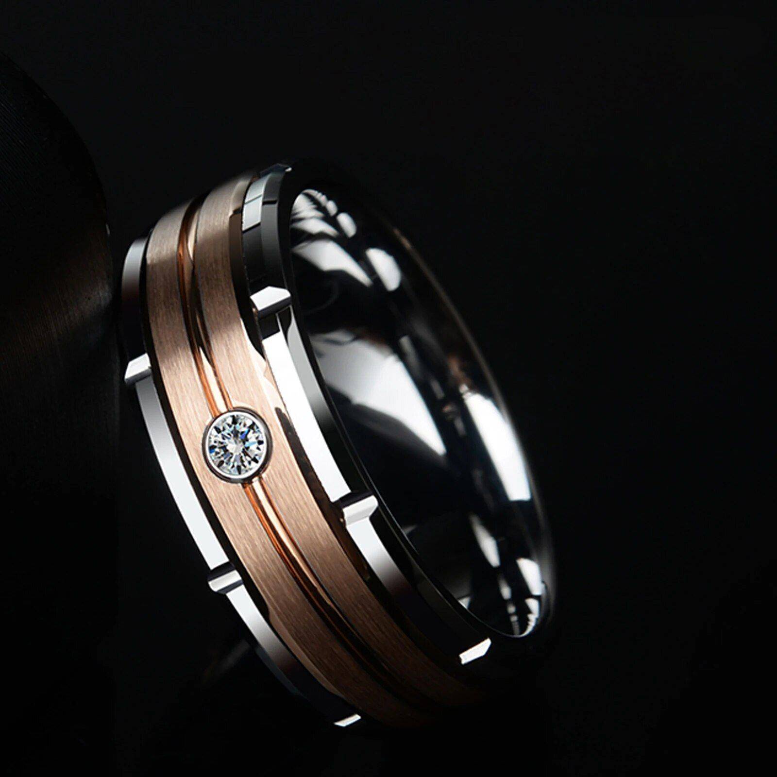 Men's Tungsten Carbide 8mm Wedding Band with Brown and White Zircon Size : 8|9|10|11|12|13 