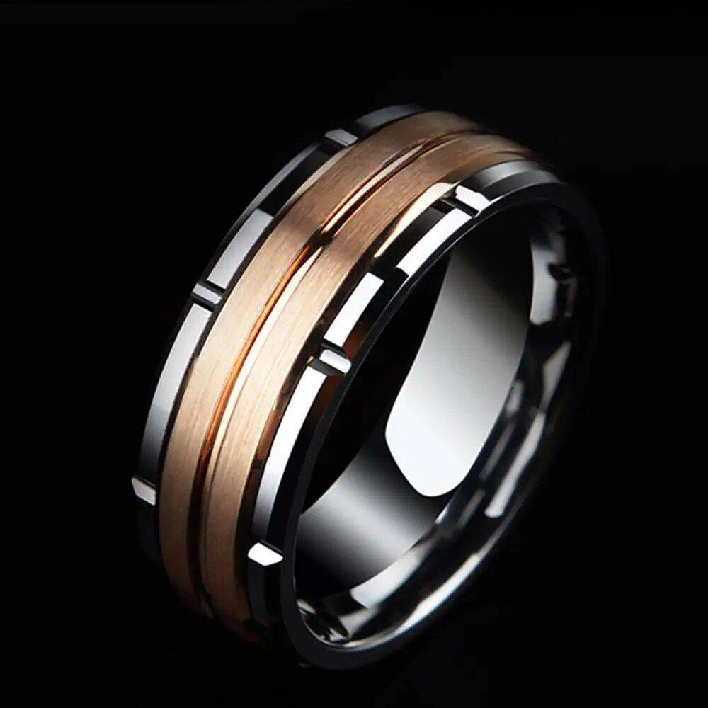 Men's Tungsten Carbide 8mm Wedding Band with Brown and White Zircon Size : 8|9|10|11|12|13 