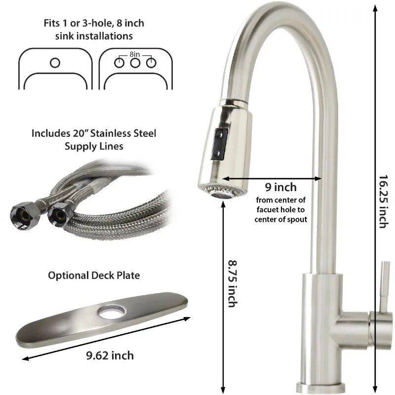 Satin Nickel Pull-Down Kitchen Sink Faucet with Soap Dispenser  