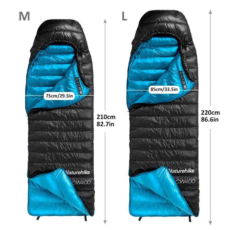 Ultra-Light Goose Down Winter Sleeping Bag for Hiking and Camping Model : CW400 - Black - M|CW400 - Black - L|CWZ400 - Black - M|CWZ400 - Black - L 