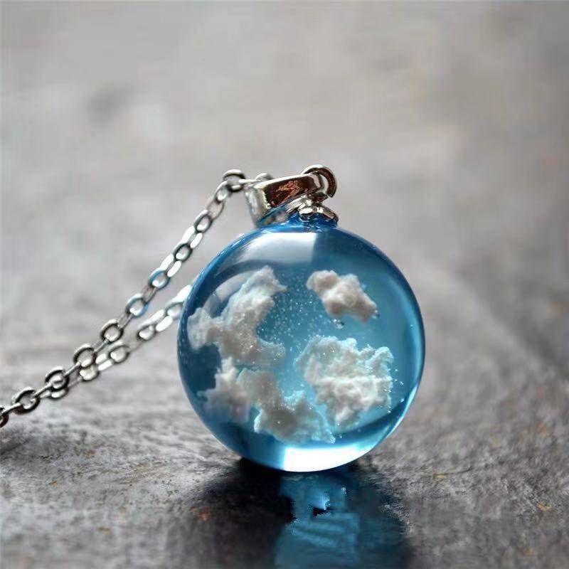 Blue Sky Cloud Resin Necklace  