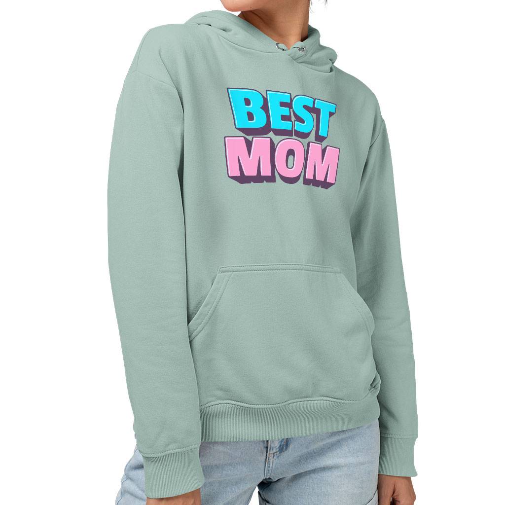 Best Mom Sponge Fleece Hoodie - Cute Hoodie - Gift Hooded Sweatshirt Color : Black|Dusty Blue|Mauve|White 