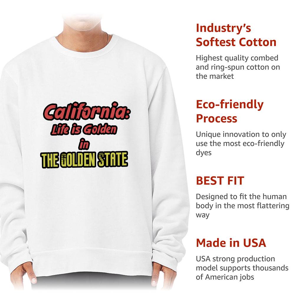 California the Golden State Sponge Fleece Sweatshirt - Trendy Classic Sweatshirt - Cool Design Sweatshirt Color : Athletic Heather|Black|Heather Dust|White 
