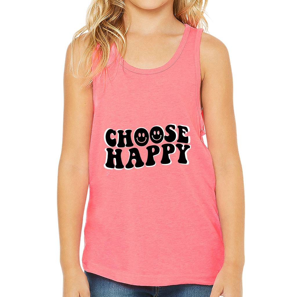 Choose Happy Kids' Jersey Tank - Trendy Sleeveless T-Shirt - Printed Kids' Tank Top Color : Athletic Heather|Black|Pink|White 