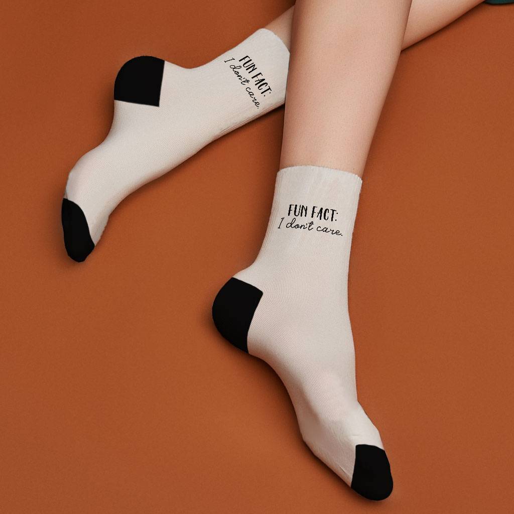 Fun Fact I Don't Care Socks - Cool Novelty Socks - Trendy Crew Socks Size : Large|Medium 