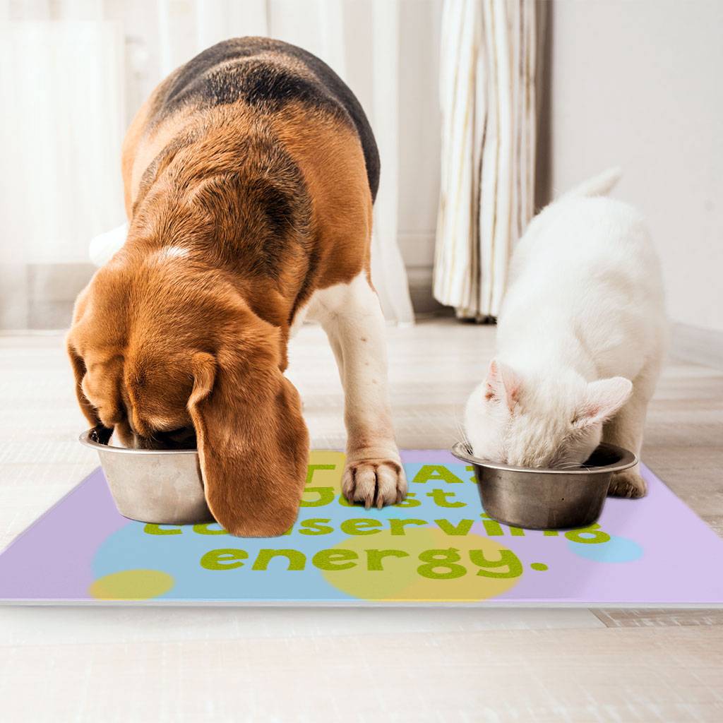 I Am Not Lazy Pet Food Mat - Quote Anti-Slip Pet Bowl Mat - Themed Pet Feeding Mat  