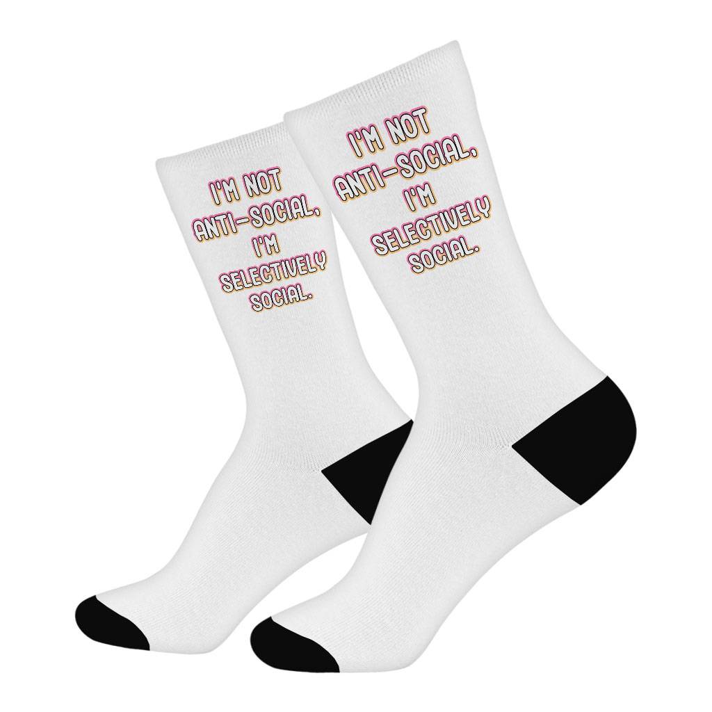 I'm Not Anti-social Socks - Funny Novelty Socks - Themed Crew Socks Size : Large|Medium 