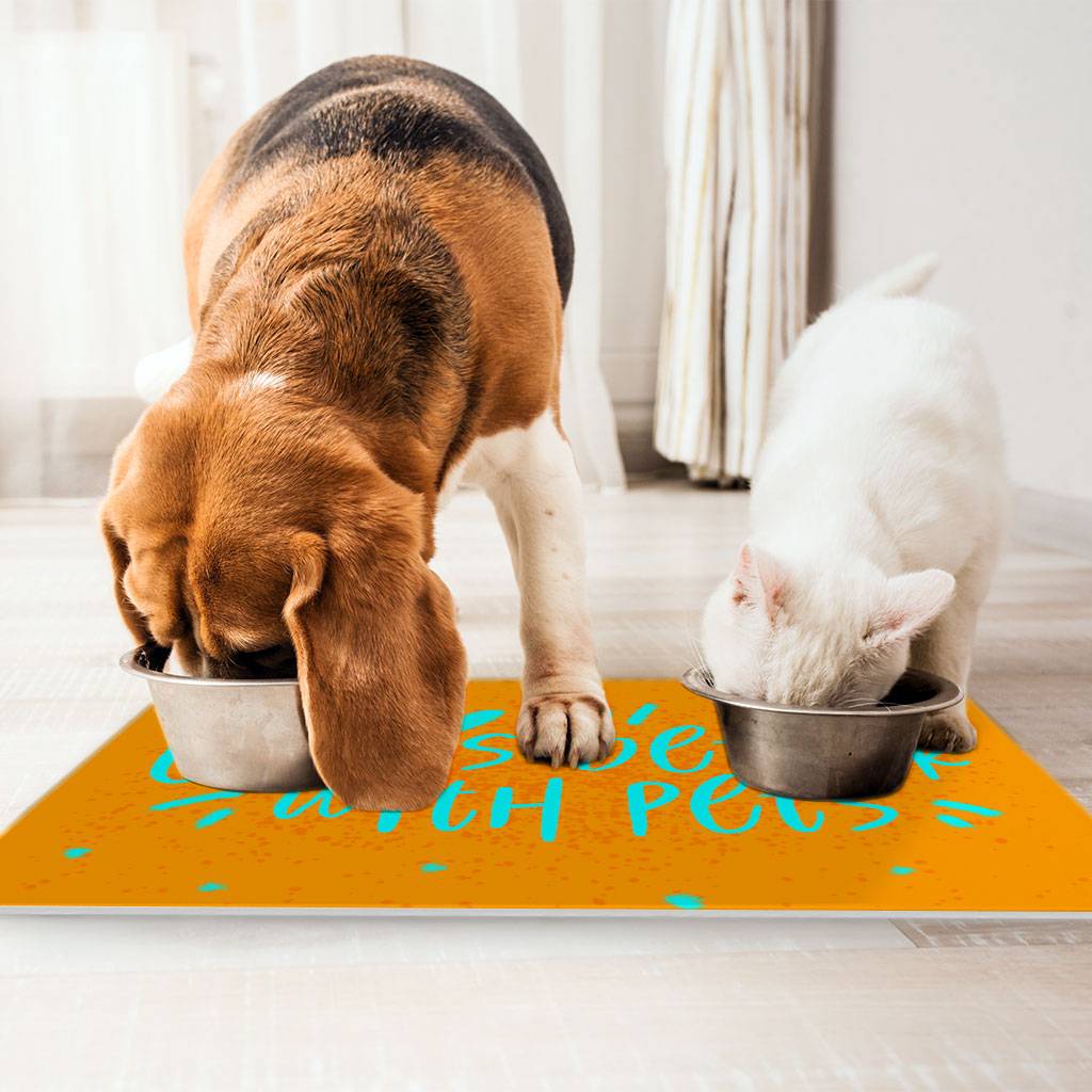 Life Is Better With Pets Pet Food Mat - Kawaii Anti-Slip Pet Bowl Mat - Printed Pet Feeding Mat  