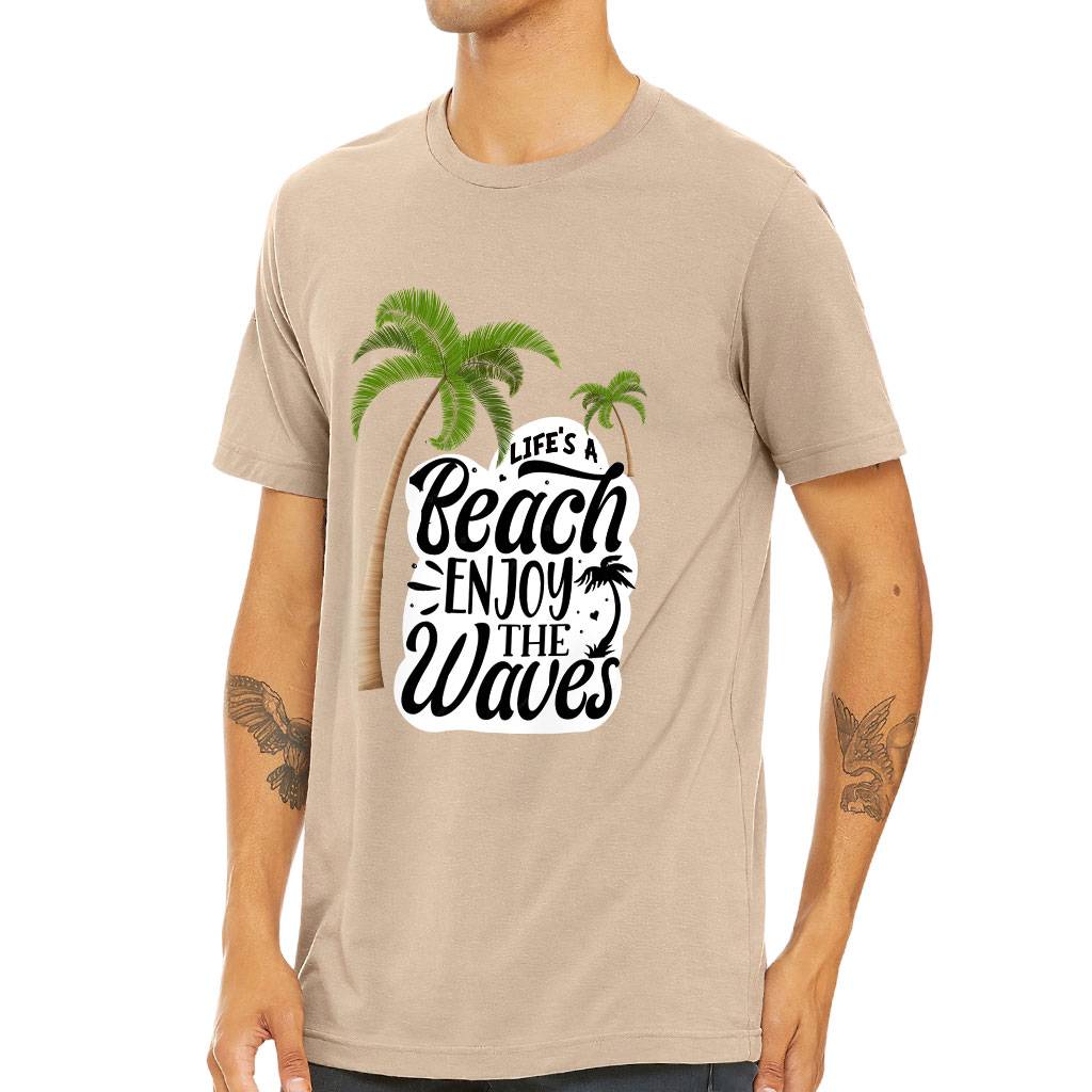 Life's a Beach Enjoy the Waves Short Sleeve T-Shirt - Cute T-Shirt - Illustration Short Sleeve Tee Color : Black|Sage|Tan|White 