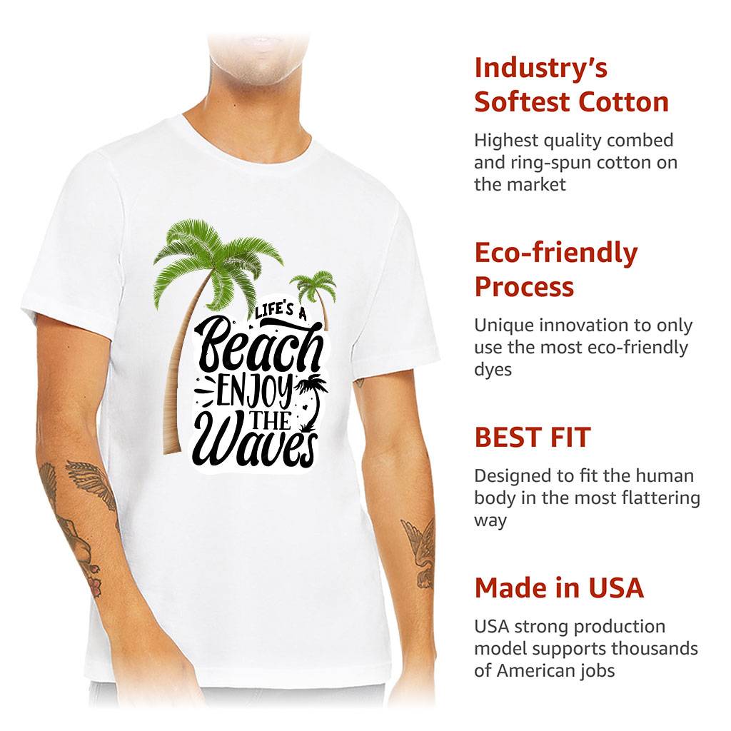 Life's a Beach Enjoy the Waves Short Sleeve T-Shirt - Cute T-Shirt - Illustration Short Sleeve Tee Color : Black|Sage|Tan|White 