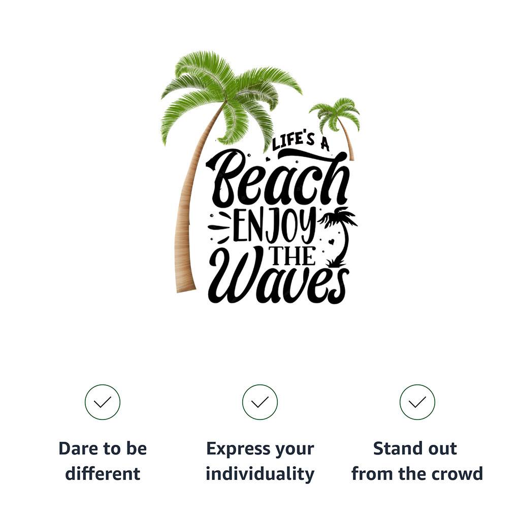 Life's a Beach Enjoy the Waves Short Sleeve T-Shirt - Cute T-Shirt - Illustration Short Sleeve Tee Color : Black|Sage|Tan|White 