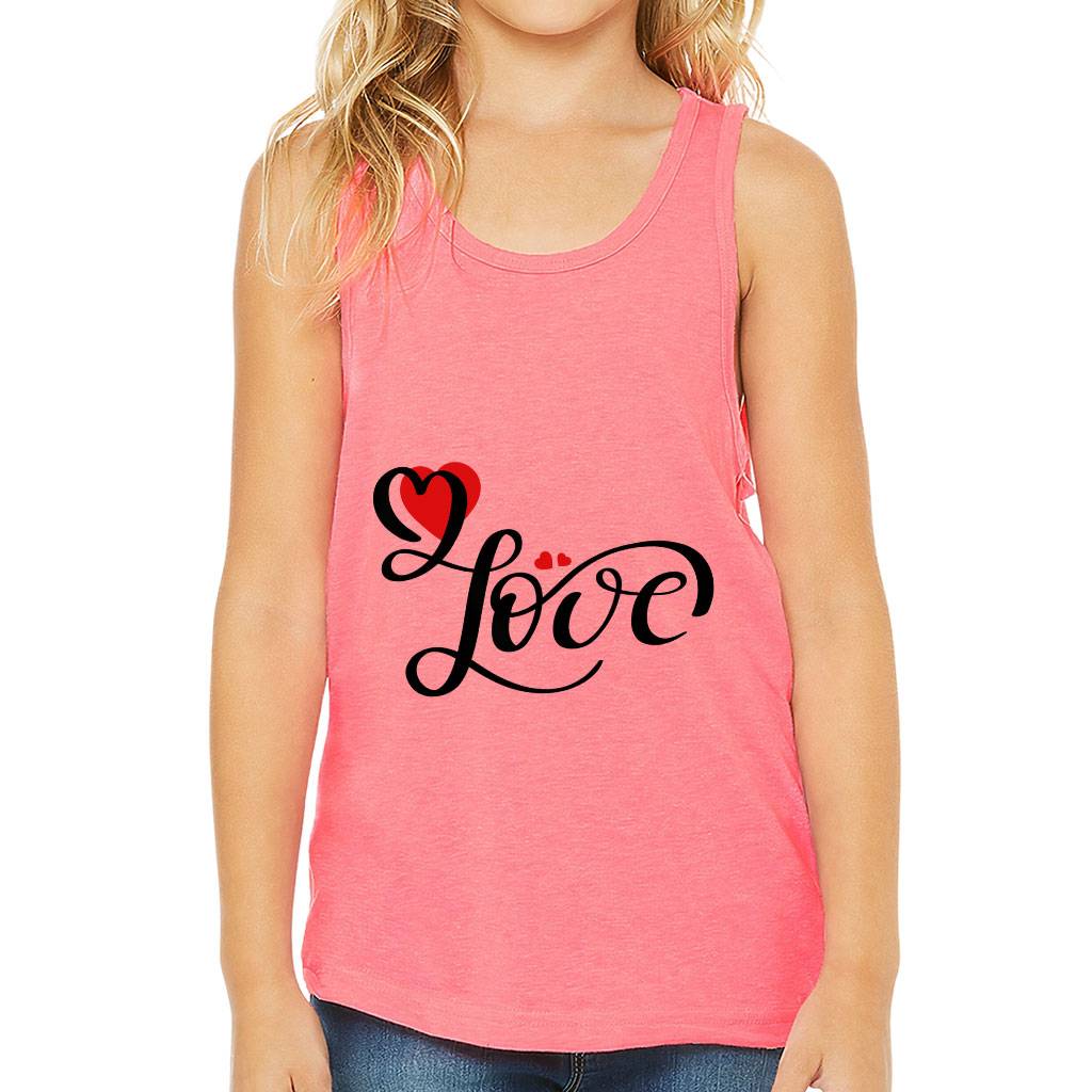 Love Kids' Jersey Tank - Heart Print Sleeveless T-Shirt - Cute Design Kids' Tank Top Color : Athletic Heather|Black|Pink|White 