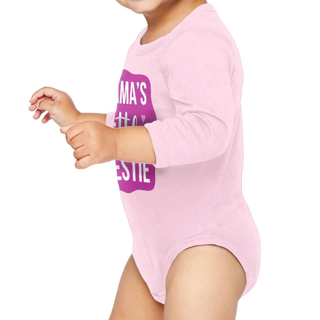 Mama's Bestie Baby Long Sleeve Onesie - Trendy Baby Long Sleeve Bodysuit - Graphic Baby One-Piece Color : Mauve|Natural|Pink|White 