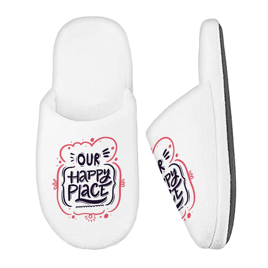 Our Happy Place Memory Foam Slippers - Themed Slippers - Cool Design Slippers Color : White 