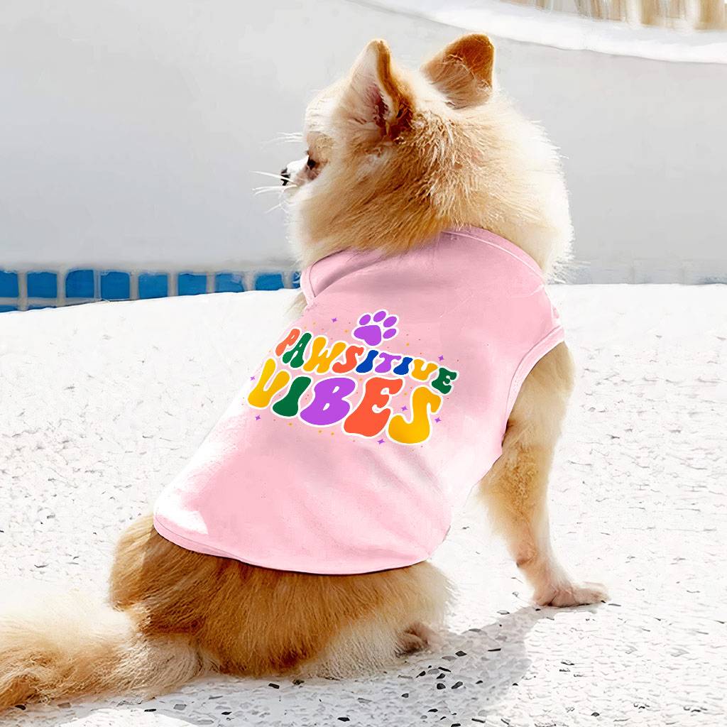 Pawsitive Vibes Dog Sleeveless Shirt - Colorful Text Dog Shirt - Cool Dog Clothing Color : Black|Heather|Navy|Pink 