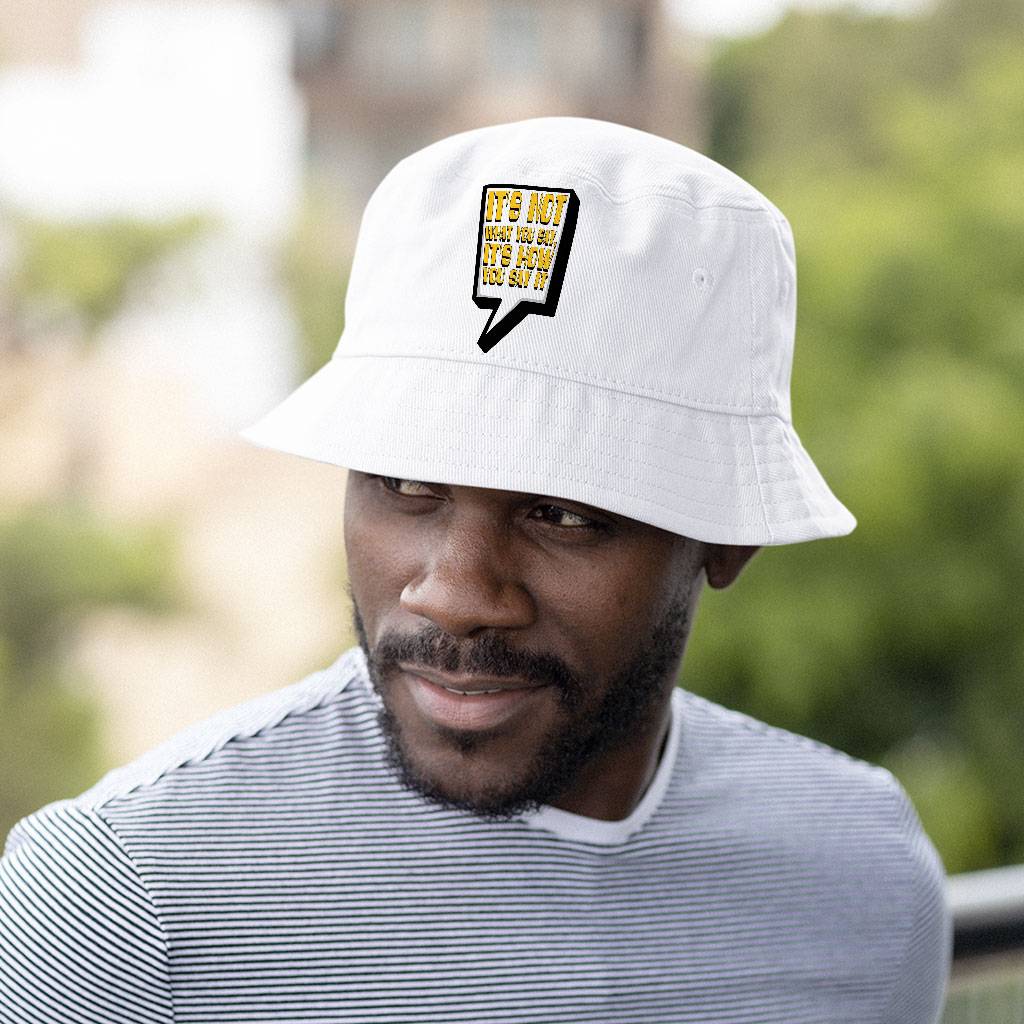 Quote Printed Bucket Hat - Best Print Hat - Themed Bucket Hat Color : White 