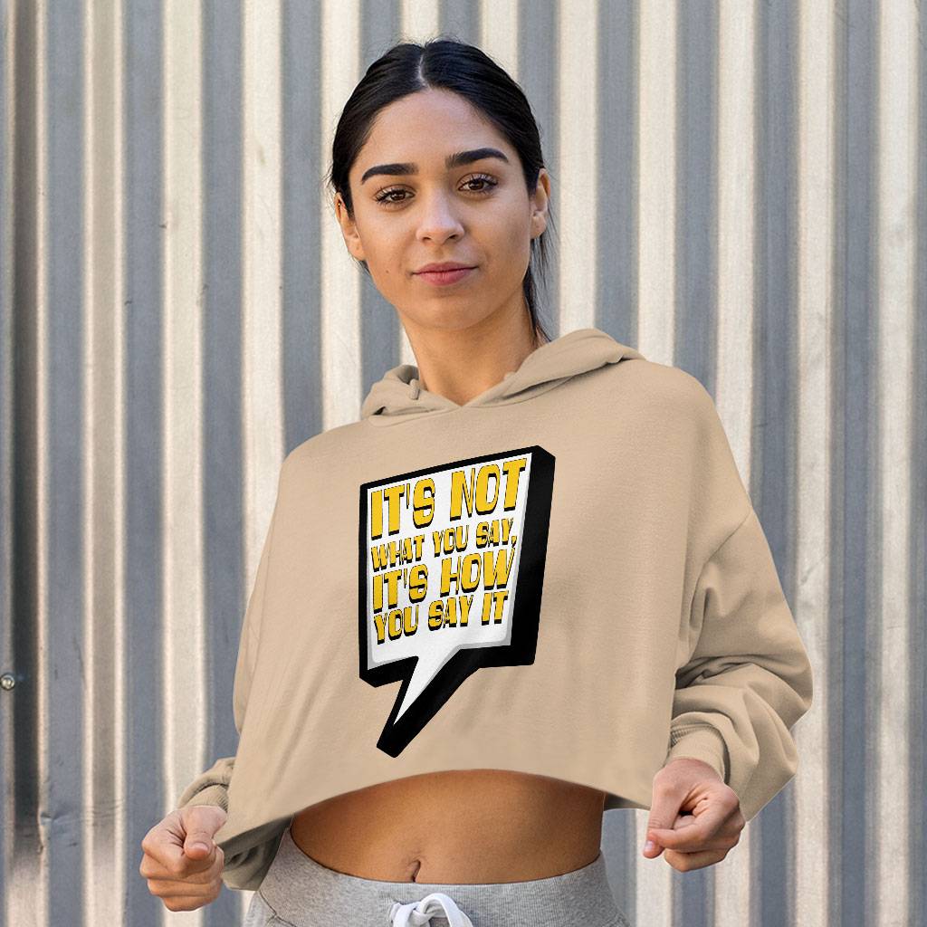 Quote Printed Women's Cropped Hoodie - Best Print Cropped Hoodie - Themed Hooded Sweatshirt Color : Black|Heather Dust|Storm 