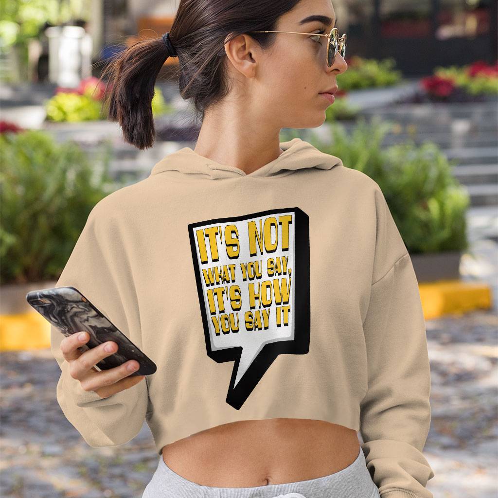 Quote Printed Women's Cropped Hoodie - Best Print Cropped Hoodie - Themed Hooded Sweatshirt Color : Black|Heather Dust|Storm 