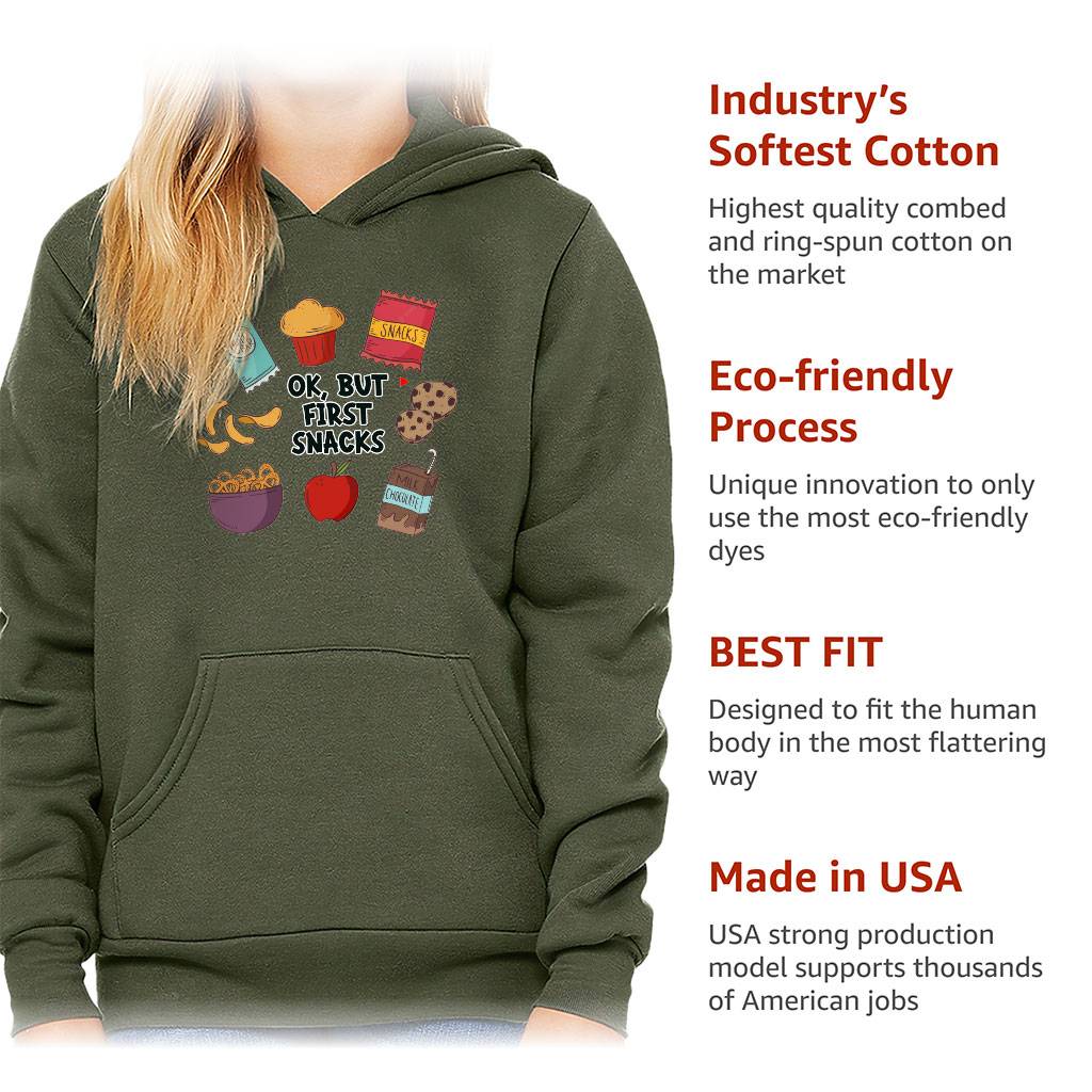 Snacks Kids' Sponge Fleece Hoodie - Graphic Kids' Hoodie - Kawaii Hoodie for Kids Color : Athletic Heather|Black|Mauve|Military Green 