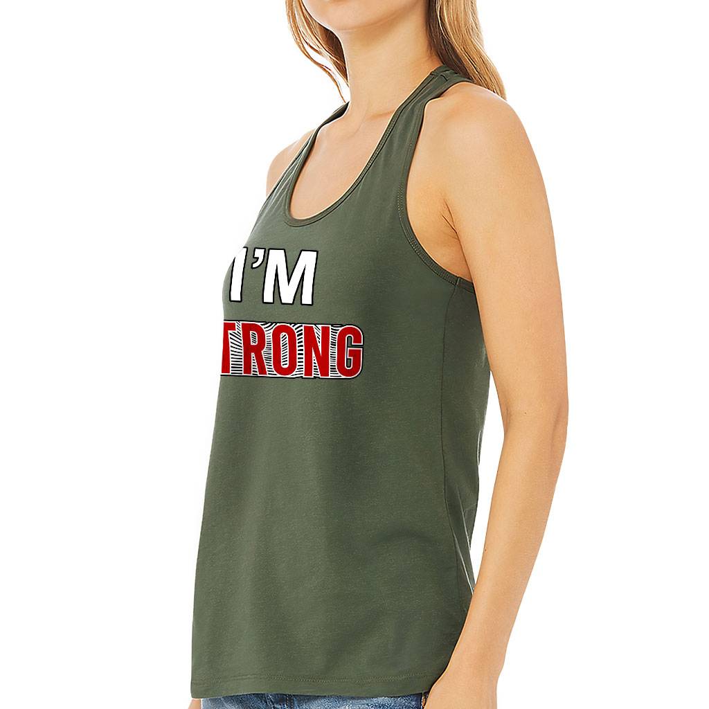 Strong Women's Racerback Tank - Cool Tank Top - Printed Workout Tank Color : Black|Military Green|Natural|White 