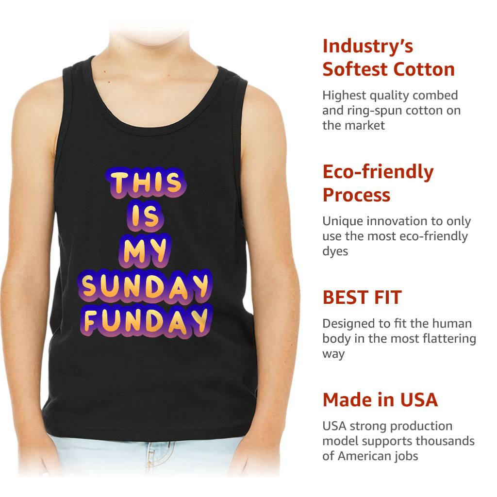 Sunday Funday Kids' Jersey Tank - Cute Design Sleeveless T-Shirt - Graphic Kids' Tank Top Color : Athletic Heather|Black|Pink|White 