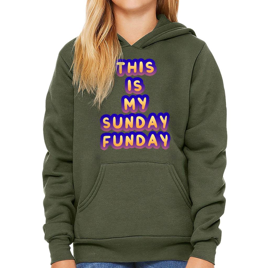 Sunday Funday Kids' Sponge Fleece Hoodie - Cute Design Kids' Hoodie - Graphic Hoodie for Kids Color : Athletic Heather|Black|Mauve|Military Green 
