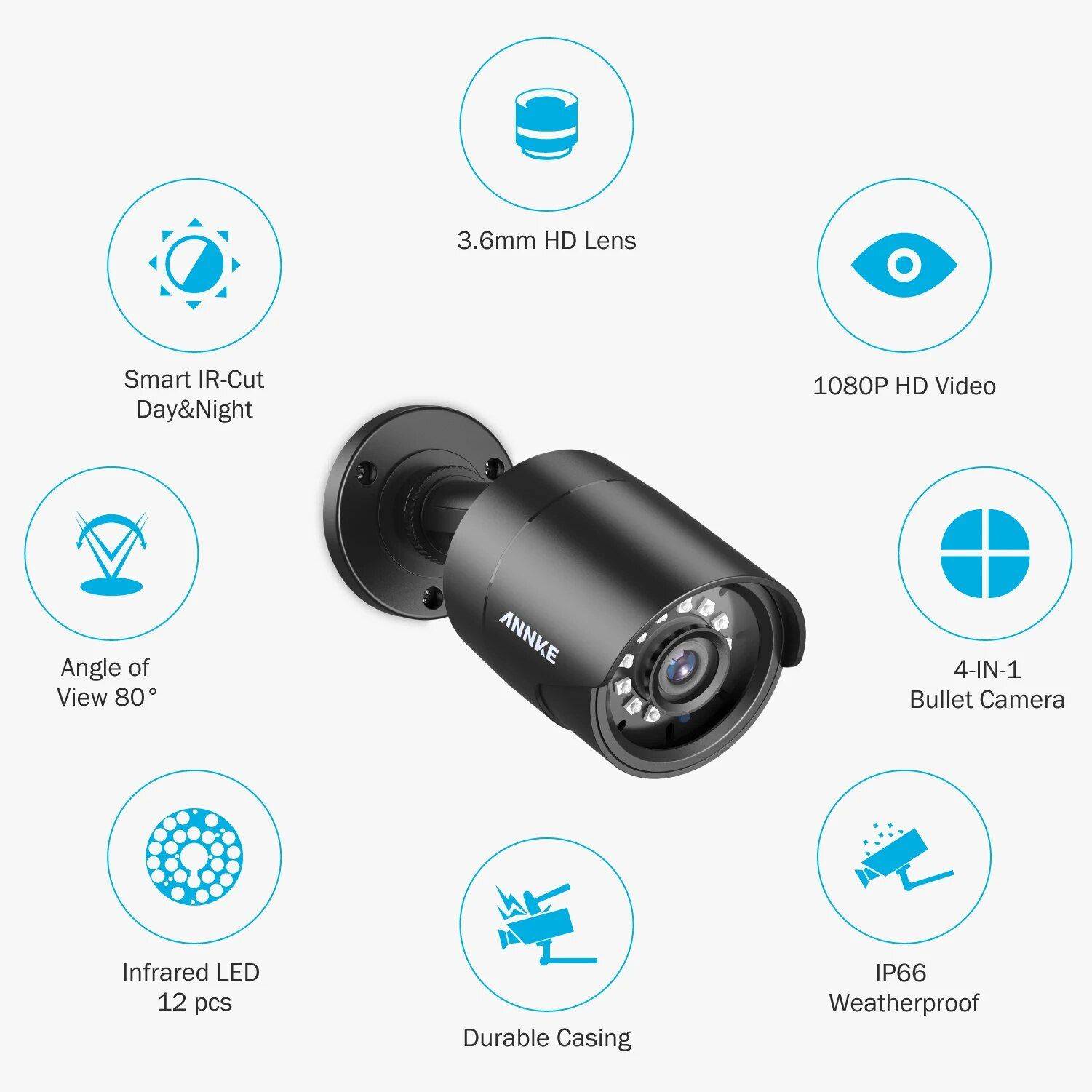 1080P Full Color Night Vision Security Bullet Camera Color : 1PC Black|1PC White|2PCS Black|2PCS White 