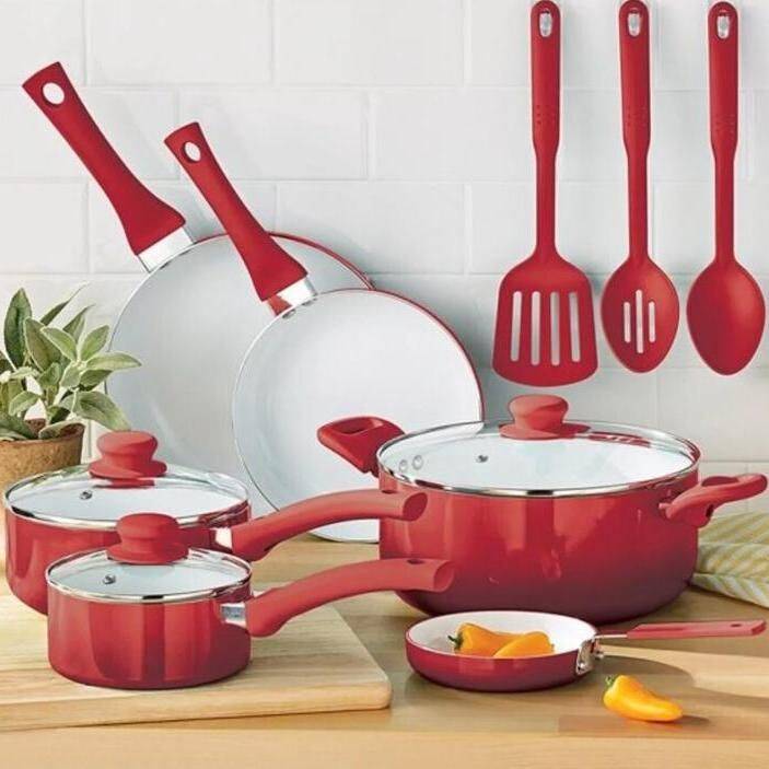 12-Piece Red Ombre Ceramic Nonstick Cookware Set  