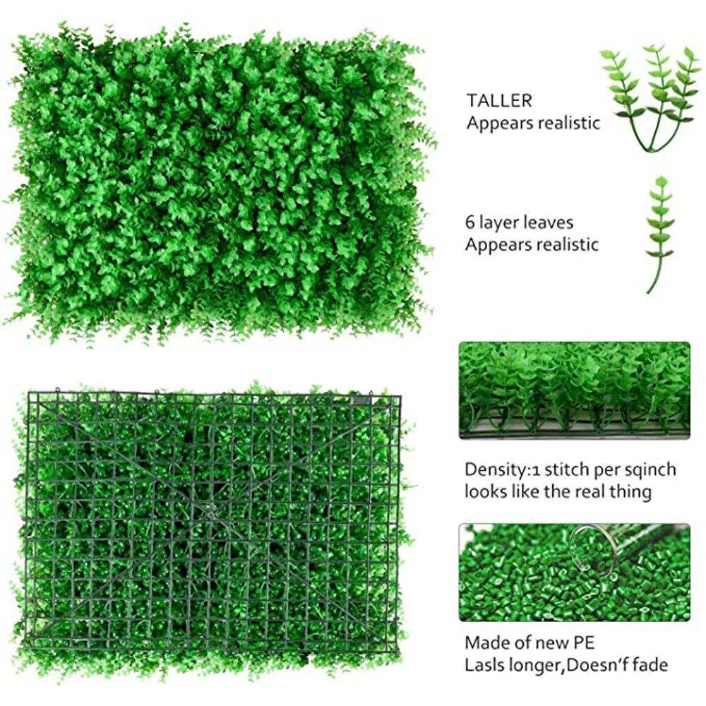 12pcs Artificial Mat Panel Wall Hedge Decor Color : Green 