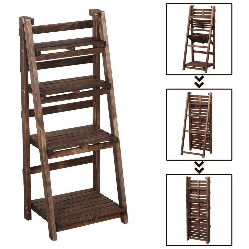 4-Tier Bamboo Plant Stand Color : Brown 