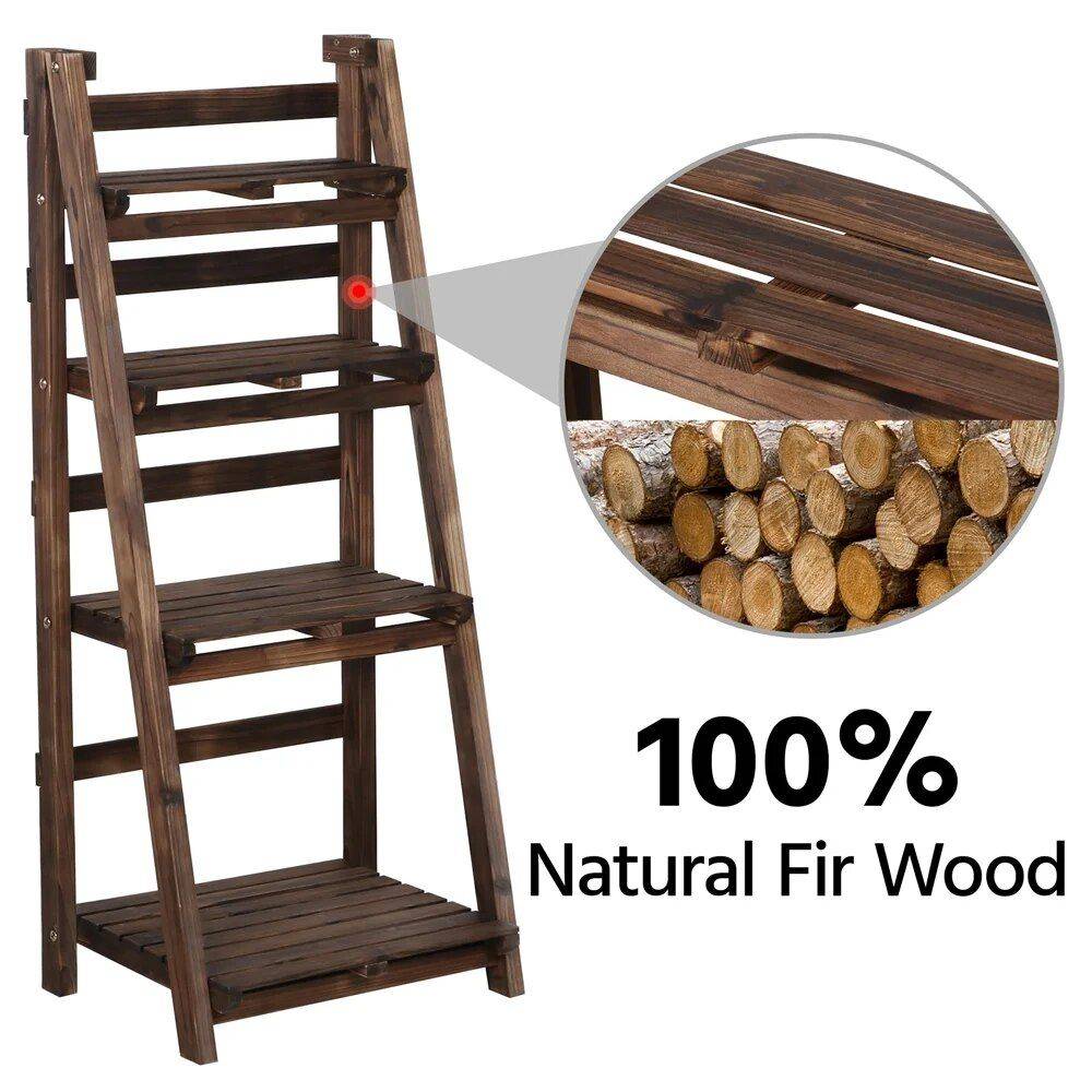 4-Tier Bamboo Plant Stand Color : Brown 