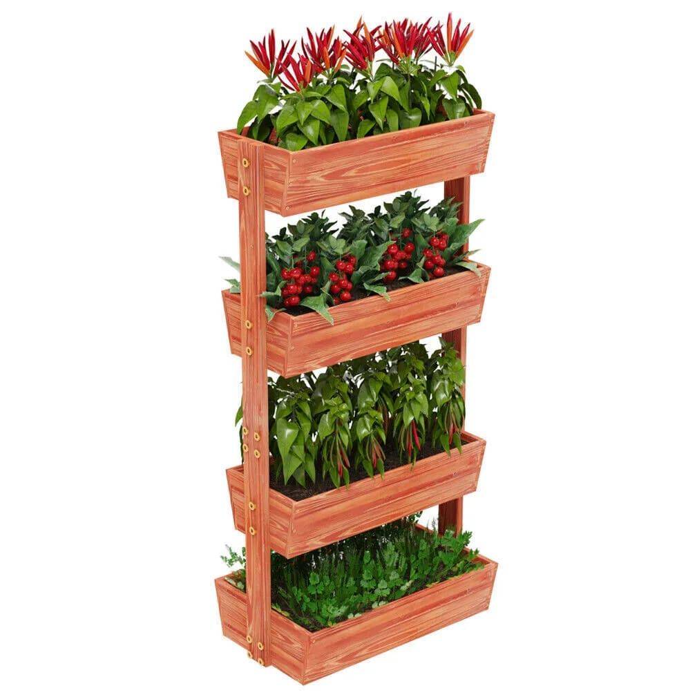 4-Tier Raised Garden Bed Color : Brown 