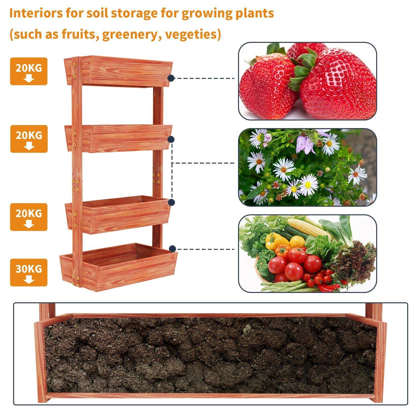 4-Tier Raised Garden Bed Color : Brown 