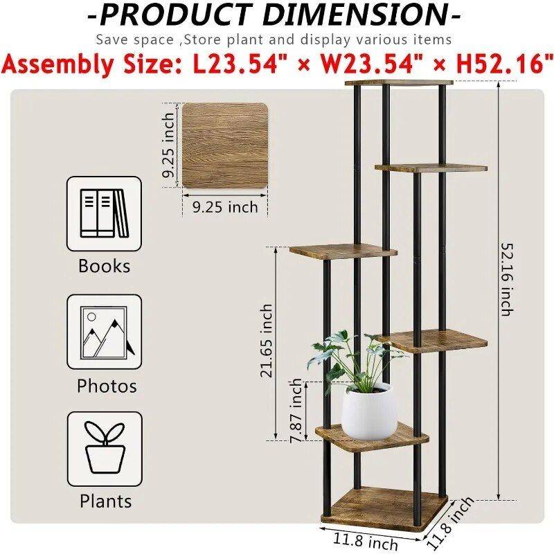 6-Tier Metal Plant Stand Color : 6 Tier-Black Rustic|6 Tier-White Oak 