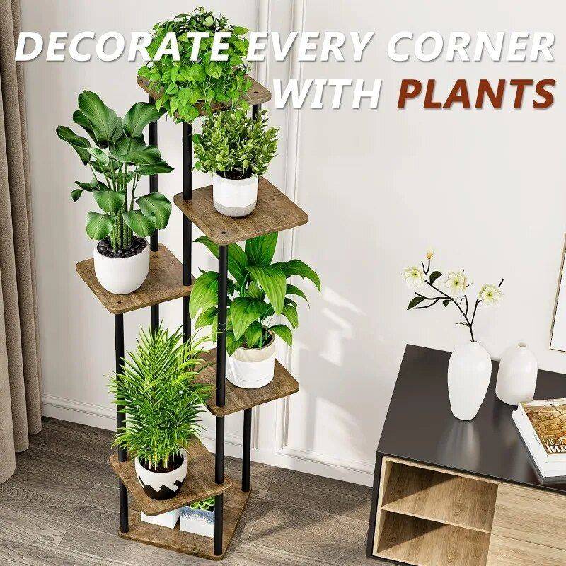 6-Tier Metal Plant Stand Color : 6 Tier-Black Rustic|6 Tier-White Oak 