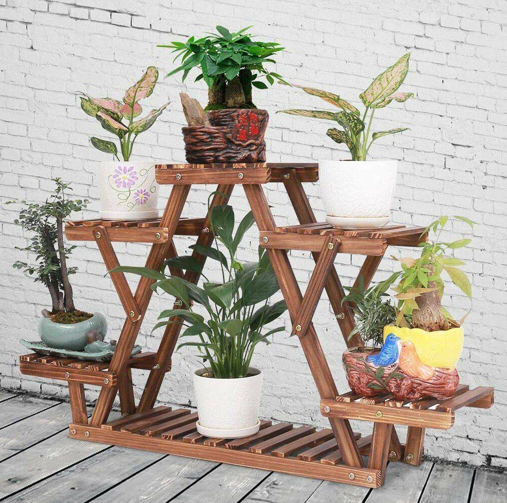 6 Tiered Wood Plant Stand Color : Brown 