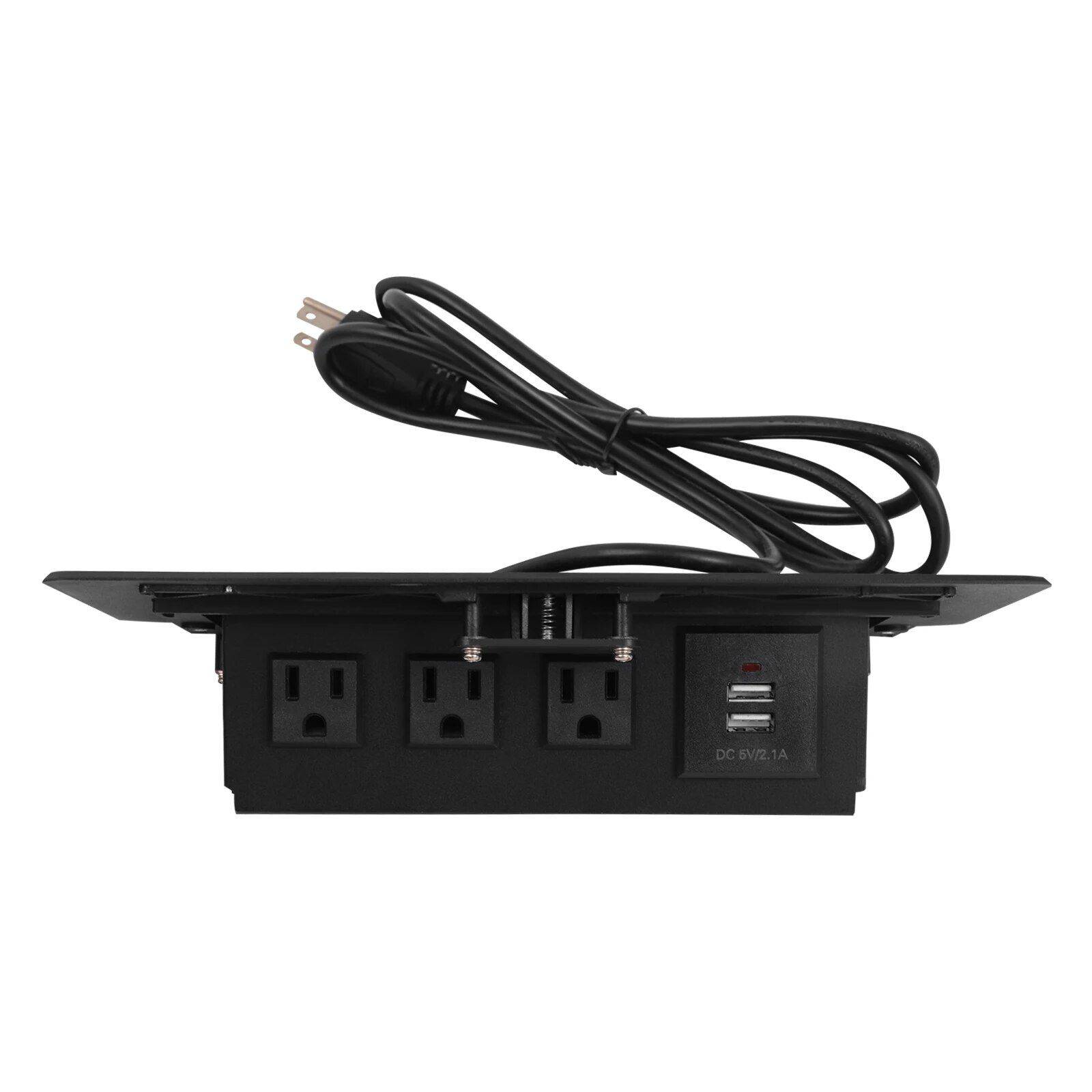 Aluminum Alloy Desktop Pop-Up Power Socket with USB Ports Color : Black 