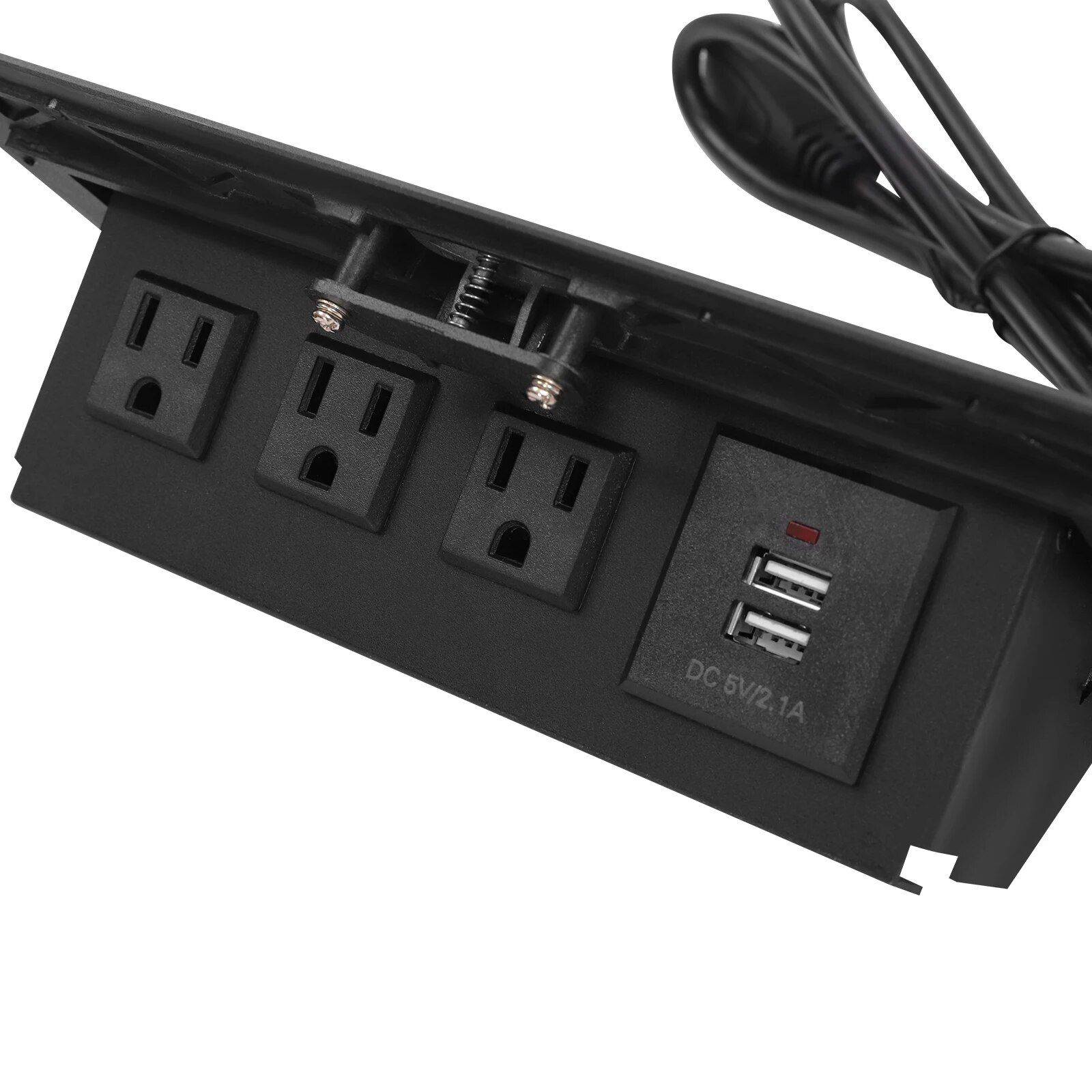 Aluminum Alloy Desktop Pop-Up Power Socket with USB Ports Color : Black 
