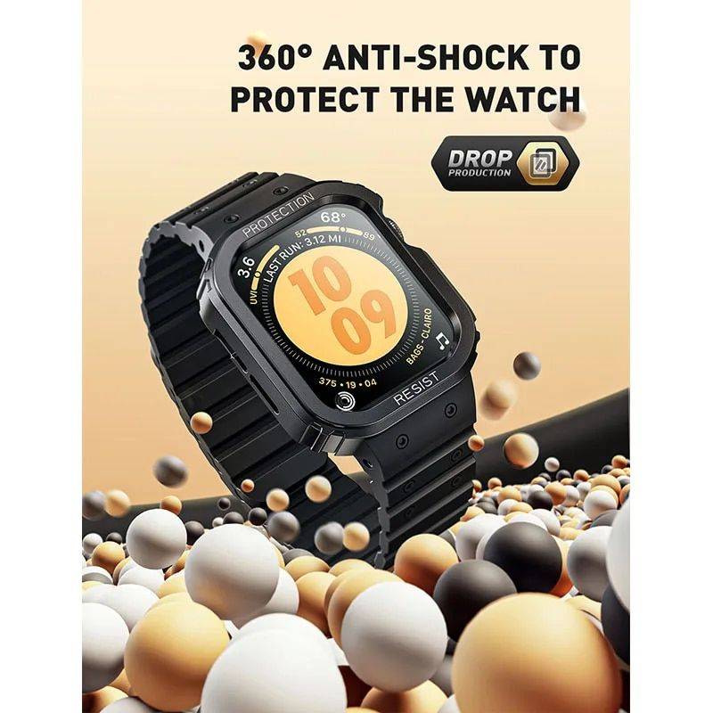 Apple Watch 45/44mm Rugged Case with Magnetic Silicone Strap Color : Black 
