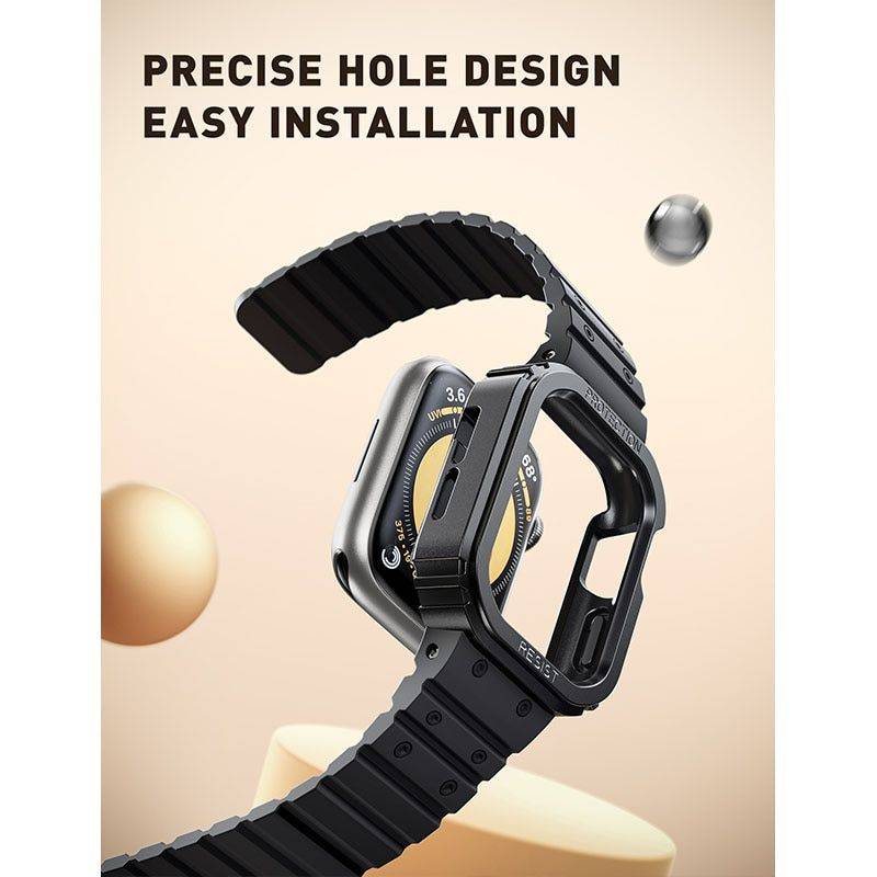 Apple Watch 45/44mm Rugged Case with Magnetic Silicone Strap Color : Black 