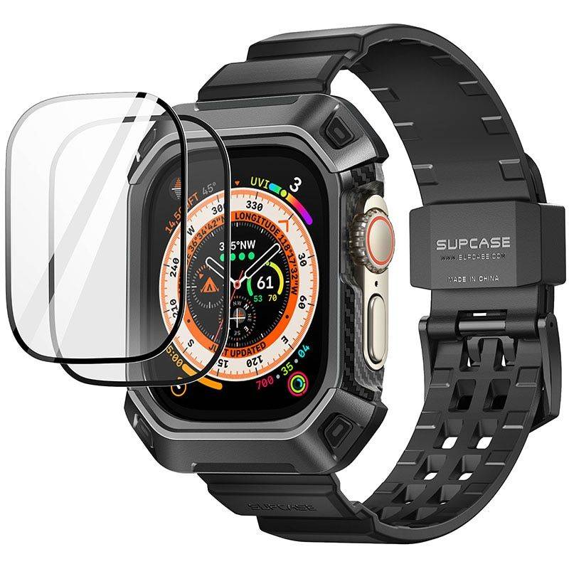 Apple Watch Ultra 49mm Rugged Protective Case with Strap and Screen Protectors Color : Black 